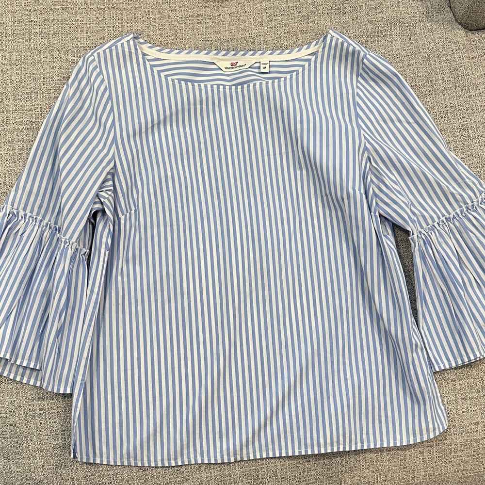 Vineyard Vines Blue and White Striped Blouse with Bell Sleeves